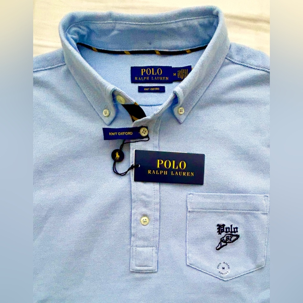 Polo by Ralph Lauren S/S Knit Oxford Polo Shirt - Chambray Blue - Medium - BNWT